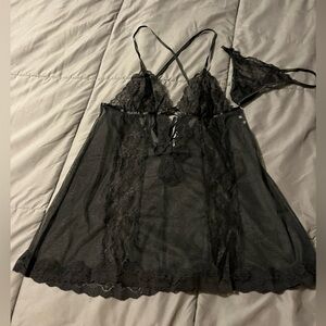 Adore Me Black Lace Camisole Lingerie Set